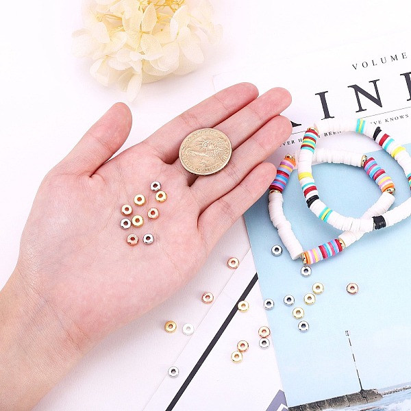 

PandaHall Flat Round Brass Spacer Beads, Barrel Plating, Mixed Color, 6x2mm, Hole: 2mm, 200pcs/box Brass Flat Round