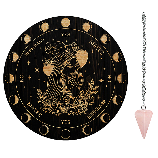 

PandaHall AHANDMAKER Pendulum Board Set, Wooden Dowsing Divination Board Metaphysical Message Board with Crystal Pendulum Necklace for...