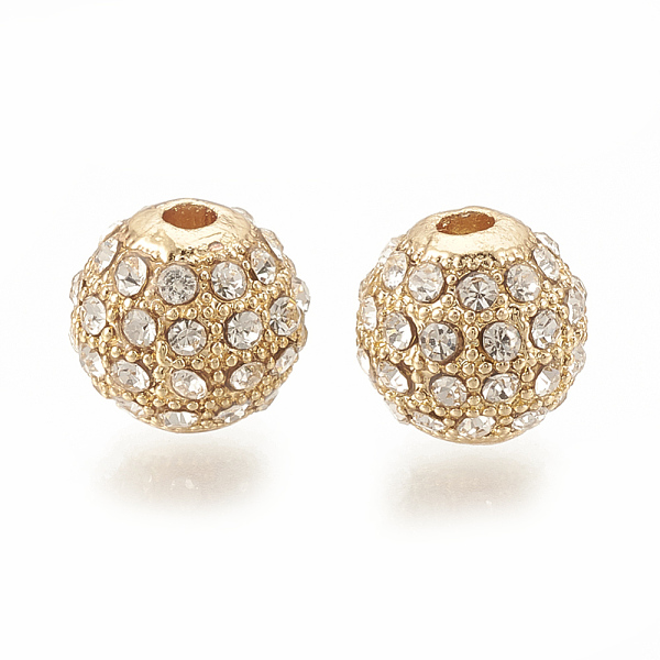 

PandaHall Alloy Bead, with Rhinestone, Round, Crystal, Golden, 8x8mm, Hole: 1.5mm Alloy+Rhinestone Round Clear