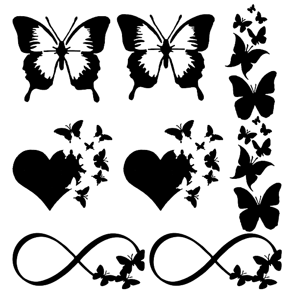 PandaHall Gorgecraft 8 Sheets 4 Style Infinity Heart & Butterfly Laser Style Plastic Adhesive Car Stickers, Waterproof Window Decals, for...