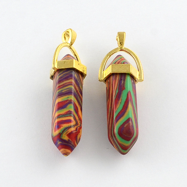 

PandaHall Malachite Stone Pendants with Alloy Findings, Golden, 40~42x13.5x10mm, Hole: 2mm Malachite Others