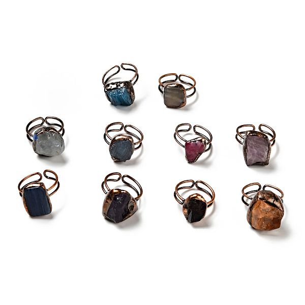 

PandaHall Natural Gemstone Irregular Nugget Open Cuff Rings, Red Copper Plated Brass Wire Wrap Ring for Women, Cadmium Free & Lead Free, US...