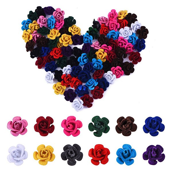 

PandaHall 360Pcs 12 Colors Flocky Aluminum Beads, Rose Flower, Mixed Color, 15x15x9mm, Hole: 1.4mm, 30pcs/color Aluminum Flower Multicolor