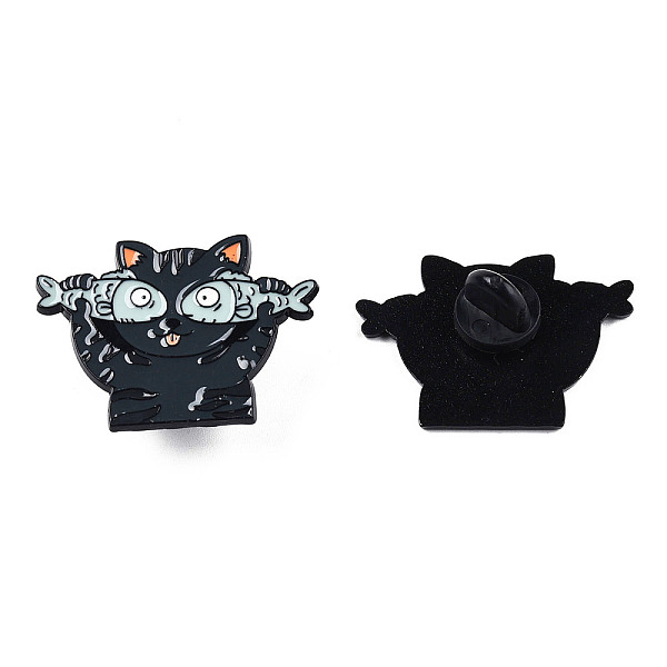 

PandaHall Cat with Fish Shape Enamel Pin, Electrophoresis Black Plated Alloy Animal Badge for Backpack Clothes, Nickel Free & Lead Free...
