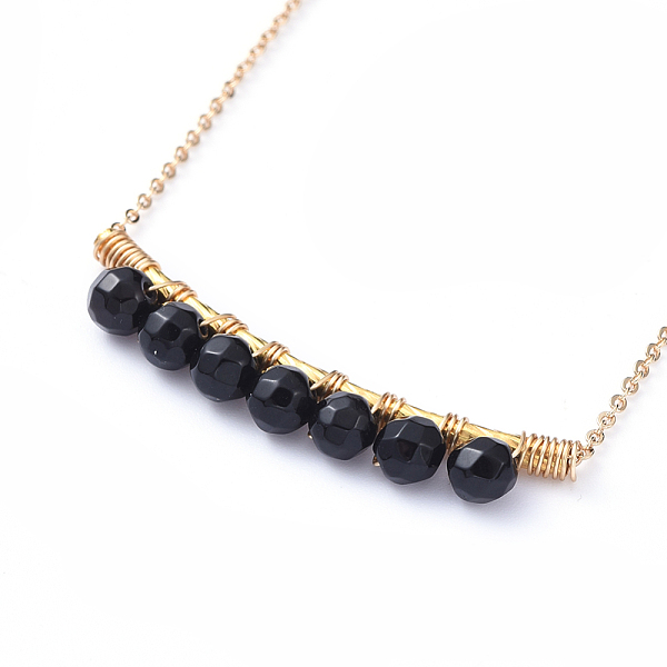 

PandaHall Faceted Natural Black Agate Pendant Necklaces, with 304 Stainless Steel Lobster Claw Clasps, Brass Tube Beads and Cable Chains...