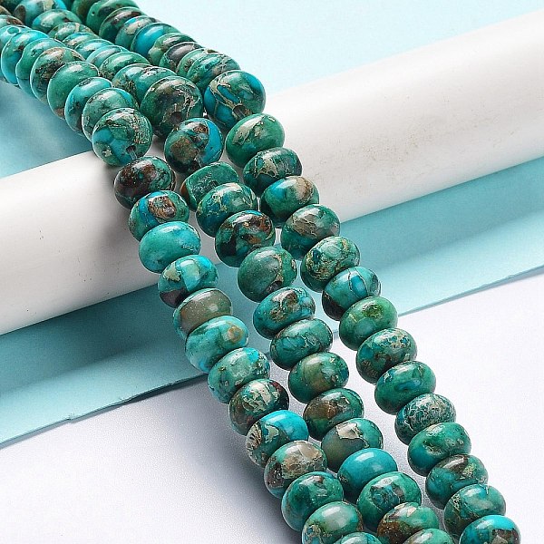 

PandaHall Natural Imperial Jasper Beads Strands, Dyed, Rondelle, Turquoise, 8x5mm, Hole: 0.7mm, about 80~84pcs/strand, 15.94~16.14 inch..., Green
