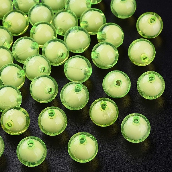 

PandaHall Transparent Acrylic Beads, Bead in Bead, Round, Lawn Green, 11.5x11mm, Hole: 2mm, about 520pcs/500g Acrylic Round