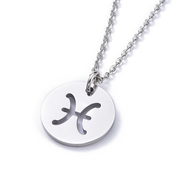 

PandaHall 304 Stainless Steel Pendant Necklaces, with Cable Chains and Lobster Claw Clasps, Flat Round with Twelve Constellations, Stainless...