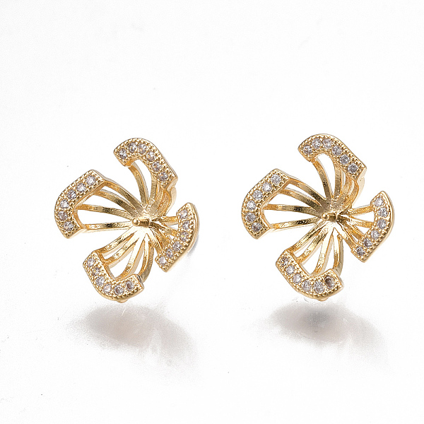 

PandaHall Brass Stud Earring Findings, For Half Drilled Beads, with Loop and Cubic Zirconia, Real 18K Gold Plated, Flower, Clear 15x15mm...