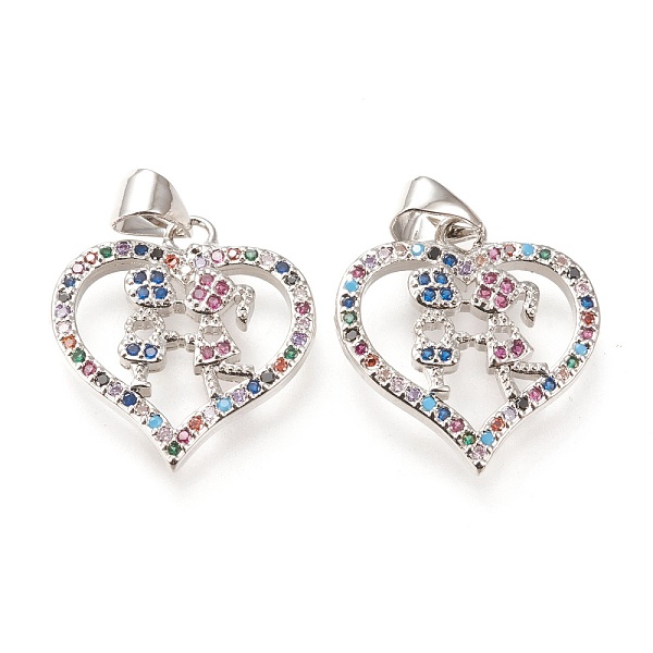 

PandaHall Brass Micro Pave Clear Cubic Zirconia Pendants, Heart with Couple, Long-Lasting Plated, Heart with Human, Colorful, Platinum...