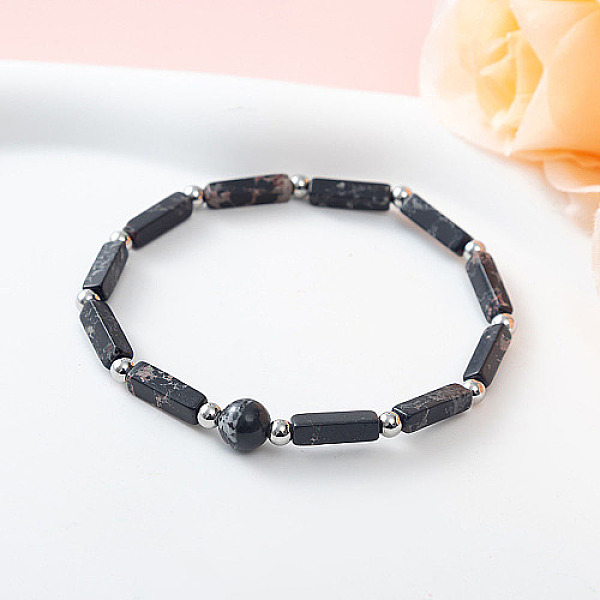 Pulsera Elástica De Obsidiana Copo De Nieve Natural