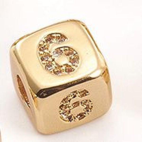 

PandaHall Brass Micro Pave Cubic Zirconia Beads, Cube with Number, Clear, Golden, Num.6, 8.5x8.5x8.5mm, Hole: 3.5mm Brass+Cubic Zirconia...