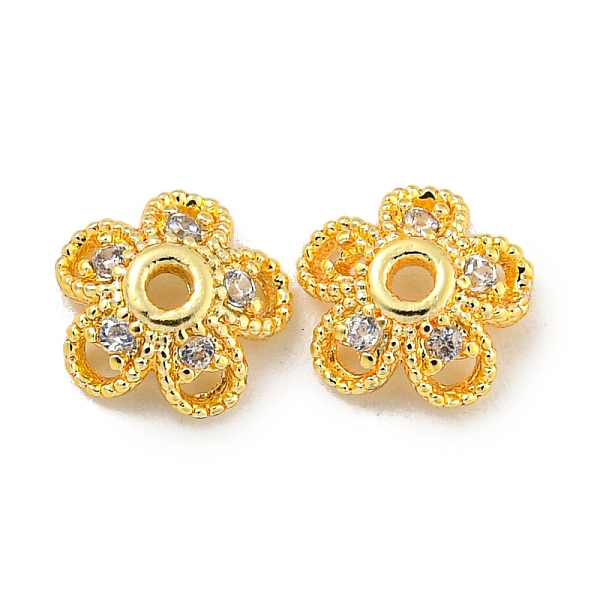 

PandaHall Rack Plating Brass Micro Pave Clear Cubic Zirconia Bead Caps, Long-Lasting Plated, Lead Free & Cadmium Free, Flower, Real 18K Gold...