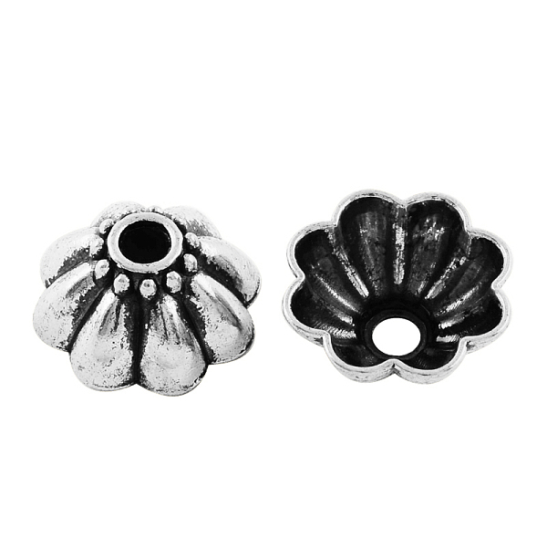 

PandaHall Tibetan Style Alloy Bead Caps, 8-Petal, Cadmium Free & Lead Free, Antique Silver, 17x8mm, Hole: 4mm Alloy