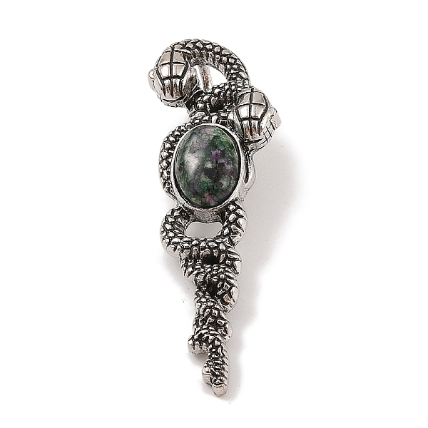 

PandaHall Natural Ruby in Zoisite Pendants, with Alloy Findings, Antique Silver, 61.5x20x8mm, Hole: 9.5x7mm Ruby in Zoisite Snake