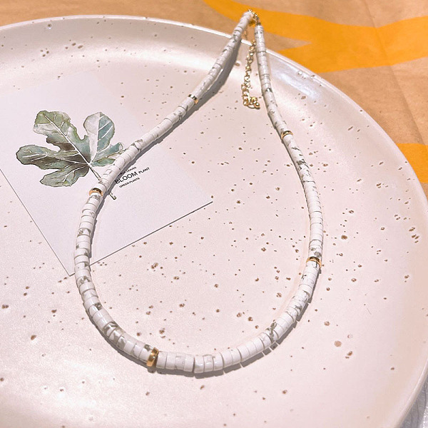 

PandaHall Natural Howlite Heishi Graduated Beaded Necklaces Howlite Column