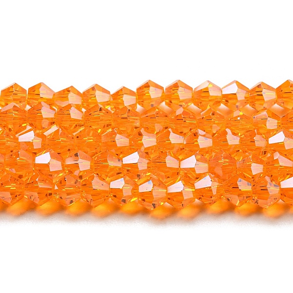 

PandaHall Transparent Electroplate Glass Beads Strands, Pearl Luster Plated, Faceted, Bicone, Orange, 4x4mm, Hole: 0.8mm, about...