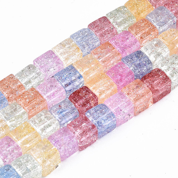 

PandaHall Crackle Glass Beads, Dyed & Heated, Square, Colorful, 6x6x6mm, Hole: 1.4mm, about 60~61pcs/strand, 14.96 inch(38cm) Glass Square