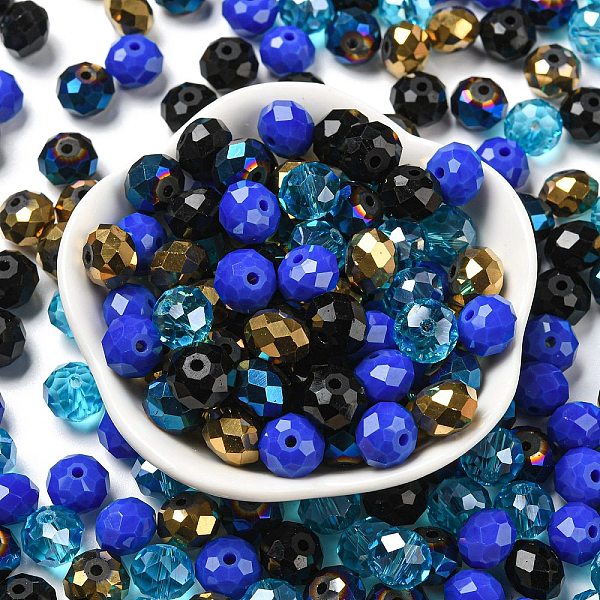 

PandaHall Glass Beads, Faceted, Rondelle, Medium Blue, 8x6mm, Hole: 1mm, about 1210pcs/500g Glass Rondelle