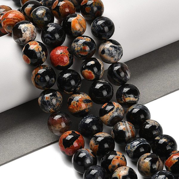 Brins de perles d'agate craquelée de feu naturel teint