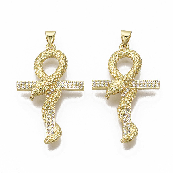 

PandaHall Brass Micro Pave Cubic Zirconia Pendants, Nickel Free, for Easter, Snake Wrapped around Ankh Cross, Clear, Real 16K Gold Plated...