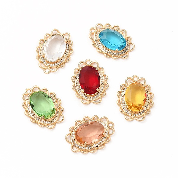 

PandaHall Brass with K9 Glass Charms, Golden, Oval Charms, Mixed Color, 24x17.5x5.5mm, Hole: 1.6mm K9 Glass Oval Multicolor