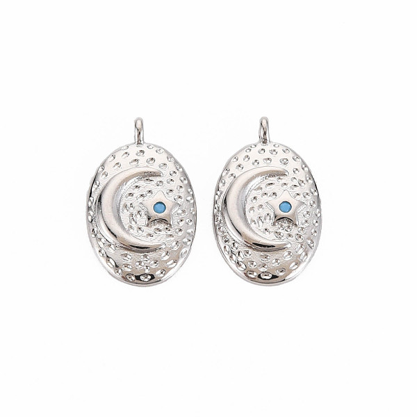 

PandaHall Brass Micro Pave Cubic Zirconia Pendants, Nickel Free, Oval with Moon & Starl, Real Platinum Plated, 16x9.5x2.5mm, Hole: 1.2mm...