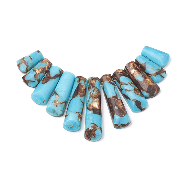 

PandaHall Assembled Bronzite and Synthetic Turquoise Beads Strands, Graduated Fan Pendants, Focal Beads, 15~39.5x9~10x5~6mm, Hole: 1.2mm...