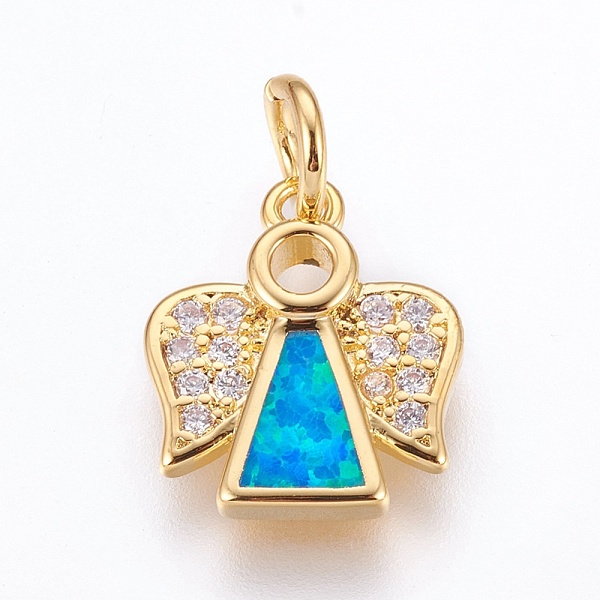 

PandaHall Brass Cubic Zirconia Pendants, with Synthetic Opal, Angel, Golden, Deep Sky Blue, 14.5x12x2.5mm, Hole: 4mm Brass+Cubic Zirconia...