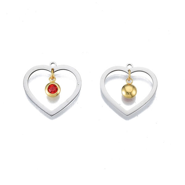 

PandaHall 201 Stainless Steel Pendants, with Rhinestone, Heart with Flat Round, Real Gold Plated & Stainless Steel Color, Hyacinth..., Red
