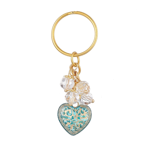 

PandaHall Golden Metal Enlaced Heart Acrylic Pendant Keychain, with Iron Split Key Rings and Glass Charm, Dark Cyan, 6.95cm Acrylic Heart