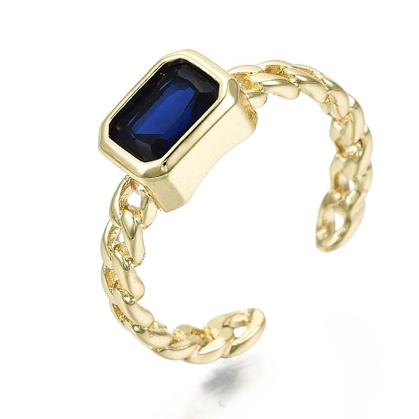 

PandaHall Brass Micro Pave Cubic Zirconia Cuff Rings, Open Rings, Nickel Free, Curb Chain Shape, Rectangle Octagon, Real 16K Gold Plated..., Blue