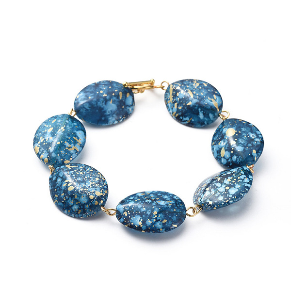 

PandaHall Spray Painted Acrylic Beads Bracelets, with Alloy Toggle Clasps and 304 Stainless Steel Eye Pin, Golden, Marine Blue, 8-1/4 inch...