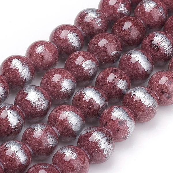 

PandaHall Natural Jade Beads Strands, Brushed Silver Color, Dyed, Round, Indian Red, 10mm, Hole: 0.8mm, about 40pcs/strand, 15.94 inch...