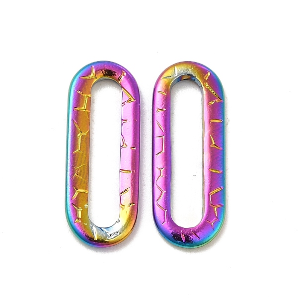 

PandaHall Ion Plating(IP) 304 Stainless Steel Linking Ring, Textured, Oval, Rainbow Color, 20x7.5x1.5mm, Inner Diameter: 15x3mm 304...