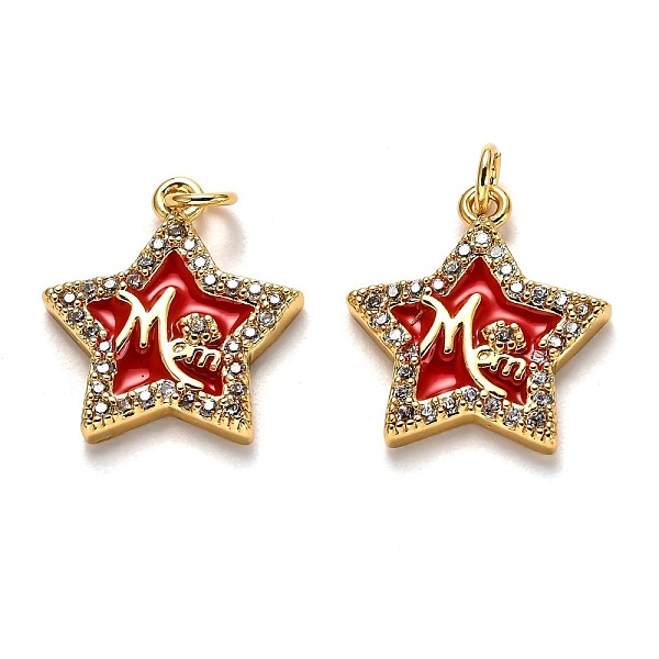 

PandaHall Brass Clear Cubic Zirconia Pendants, Long-Lasting Plated, with Enamel and Jump Ring, Star, Real 18K Gold Plated, 16x14.5x2.5mm..., Red