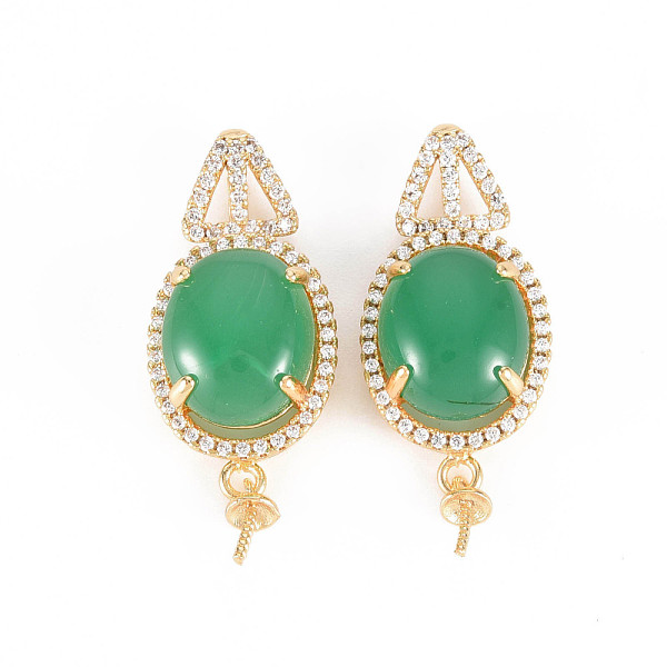 

PandaHall Brass Micro Pave Clear Cubic Zirconia Peg Bails Pendants, with Jade, Dyed, for Half Drilled Bead, Nickel Free, Oval, Real 18K Gold...