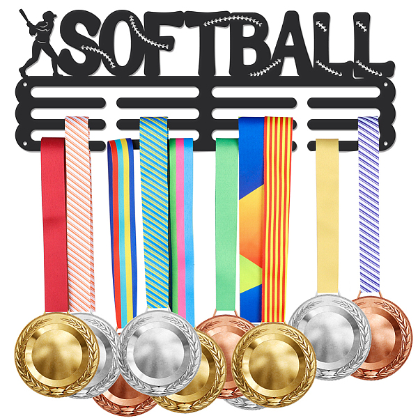 

PandaHall Sports Theme Iron Medal Hanger Holder Display Wall Rack, with Screws, Softball Pattern, 150x400mm Iron Sports Black
