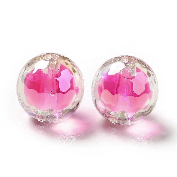 

PandaHall Two Tone UV Plating Rainbow Iridescent Acrylic Beads, Round, Deep Pink, 16x16mm, Hole: 3~3.1mm Acrylic Round