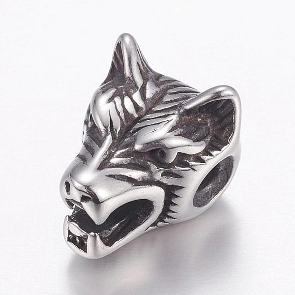 

PandaHall 304 Stainless Steel Beads, Wolf Head, Antique Silver, 14x11x11mm, Hole: 2mm 304 Stainless Steel Other Animal