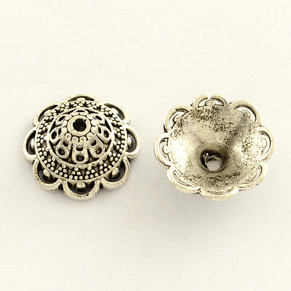 Tibetan Style Zinc Alloy Flower Bead Caps