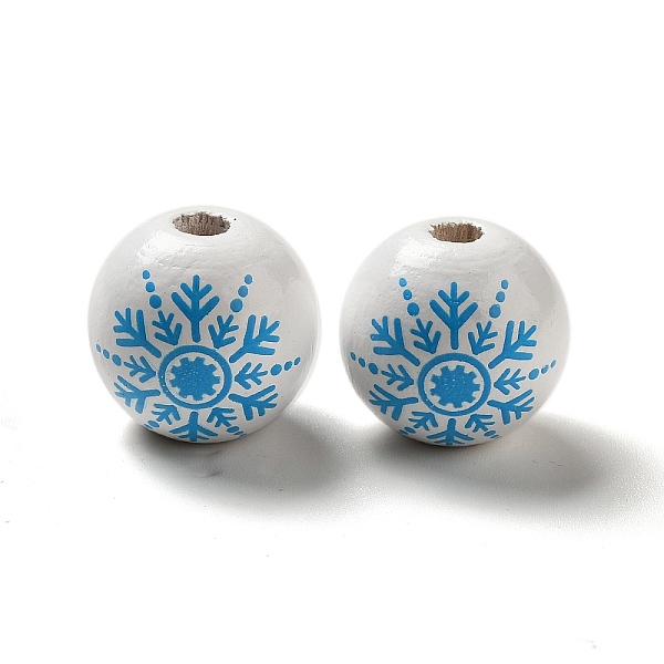 

PandaHall Christmas Snowflake Printed Wood European Beads, Large Hole Beads, Round, White, 16mm, Hole: 4mm Wood Round White