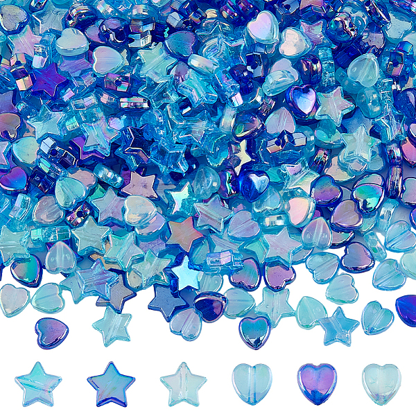 

PandaHall DICOSMETIC 480Pcs Heart Star Beads 6 Styles Transparent Acrylic Beads Deep Lake Blue Beads Loose Spacer Beads for Bracelet Jewelry..., Multicolor