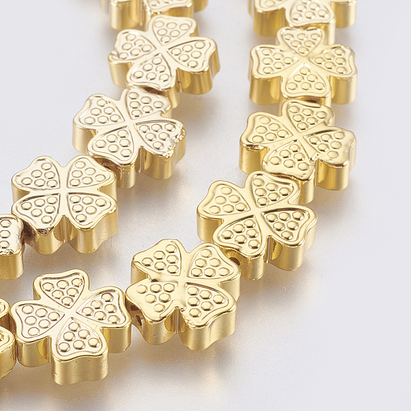 

PandaHall Electroplated Non-magnetic Synthetic Hematite Bead Strand, Grade AA, Clover, Long-Lasting Plated, Real 18K Gold Plated, 12x12x4mm...