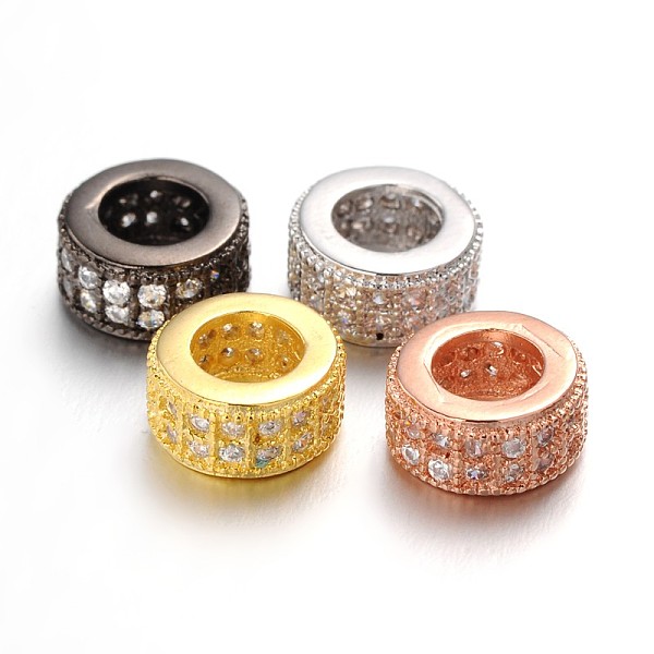 

PandaHall Brass Micro Pave Cubic Zirconia Beads, Large Hole Rondelle Beads, Lead Free & Nickel Free, Clear, Mixed Color, 8.5x4mm, Hole...