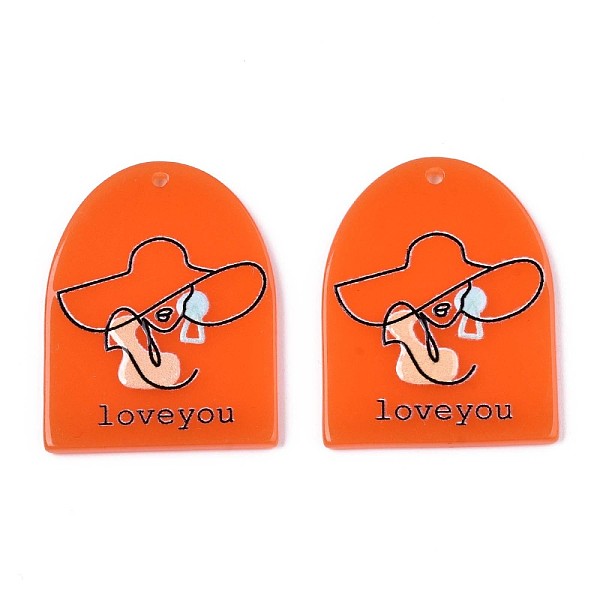 

PandaHall Translucent Cellulose Acetate(Resin) Pendants, 3D Printed, Half Oval with Woman & Word Love you, for Valentine's Day, Orange Red...