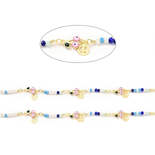 

PandaHall Enamel Cherry with Evil Eye Link Chains, with Real 18K Gold Plated Brass Peace Sign Charms and Glass Round Beaded, Lead Free &...