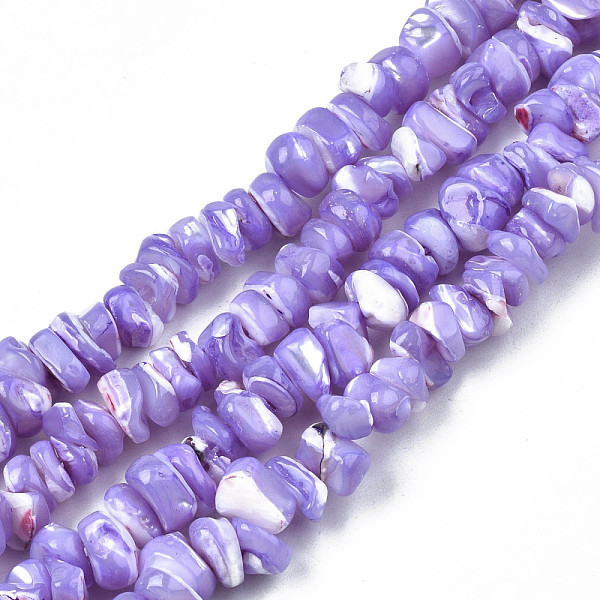 

PandaHall Natural Freshwater Shell Beads Strands, Dyed, Nuggets Chips, Lilac, 2.5~5.5x6~17.5x5~8mm, Hole: 0.8mm, about 92~112pcs/strand..., Purple