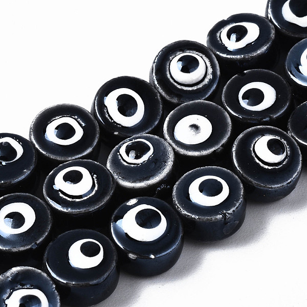 

PandaHall Handmade Porcelain Ceramic Beads Strands, Bright Glazed Porcelain, Flat Round with Evil Eye, Black, 8x5mm, Hole: 1.5mm, about...