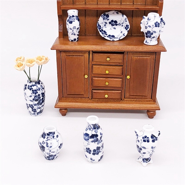 

PandaHall Mini Ceramic Vase Miniature Ornaments Sets, Micro Landscape Garden Dollhouse Accessories, Pretending Prop Decorations, Blue and..., White